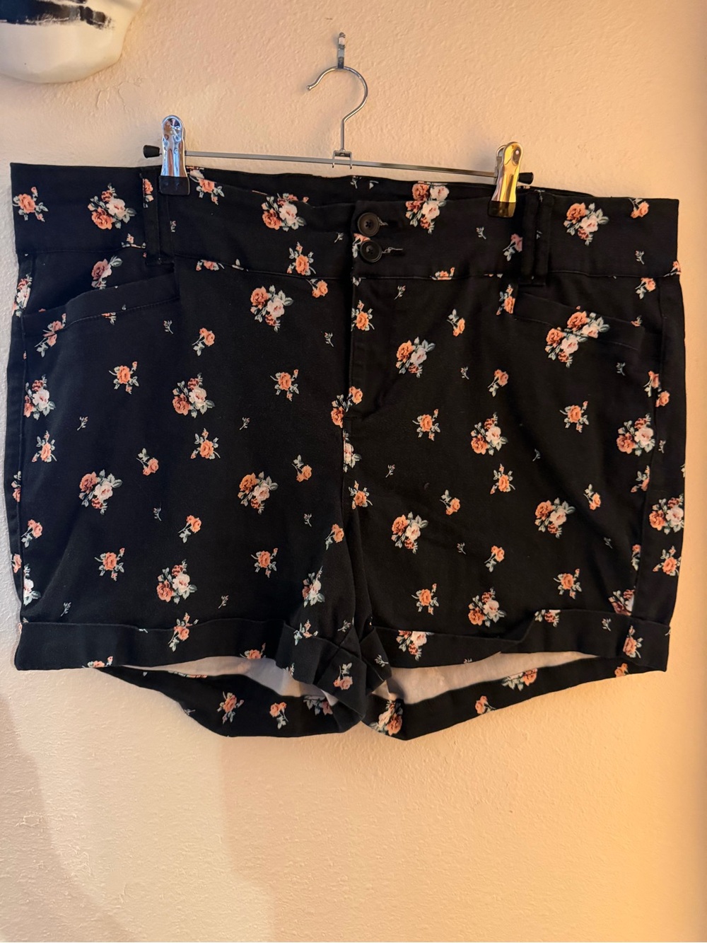 torrid Black Floral Cuffed Shorts with Pink & Cream Blossoms
